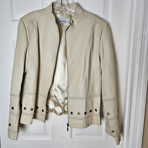 Pamela McCoy Jackets & Blazers - Pamela McCoy Women Leather Jacket Ivory Brass Goulets Accent Size Large